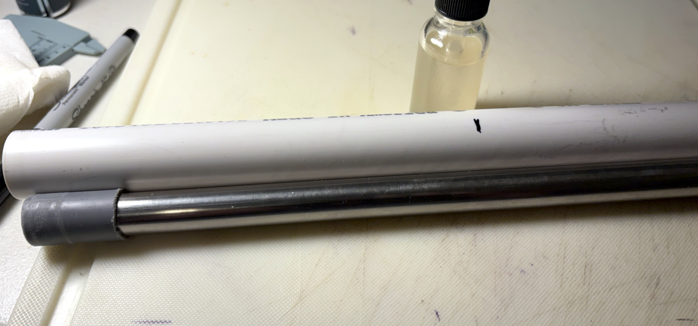 Marking the PVC pipe holder cut